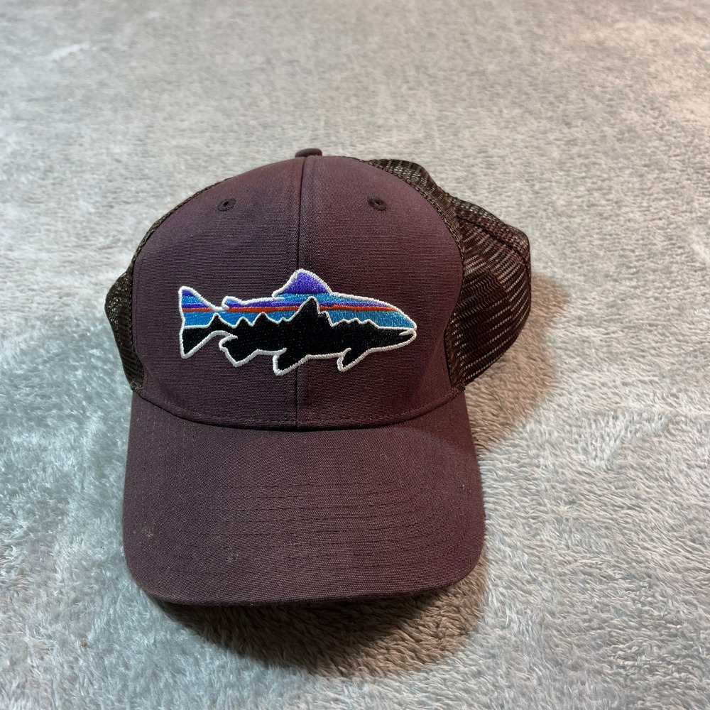 Patagonia‎ Trout Trucker Hat Adult OS Red Outdoors Snapback Cap Outdoors Fishing